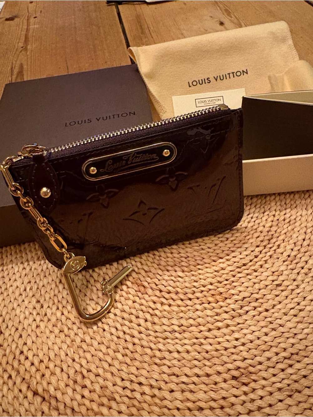 Louis Vuitton Black Vernis Patent Key & Card Pouch with Gold Hardware